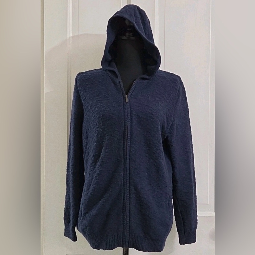 Cozy Hooded Zip Cardigan Sweater - Navy